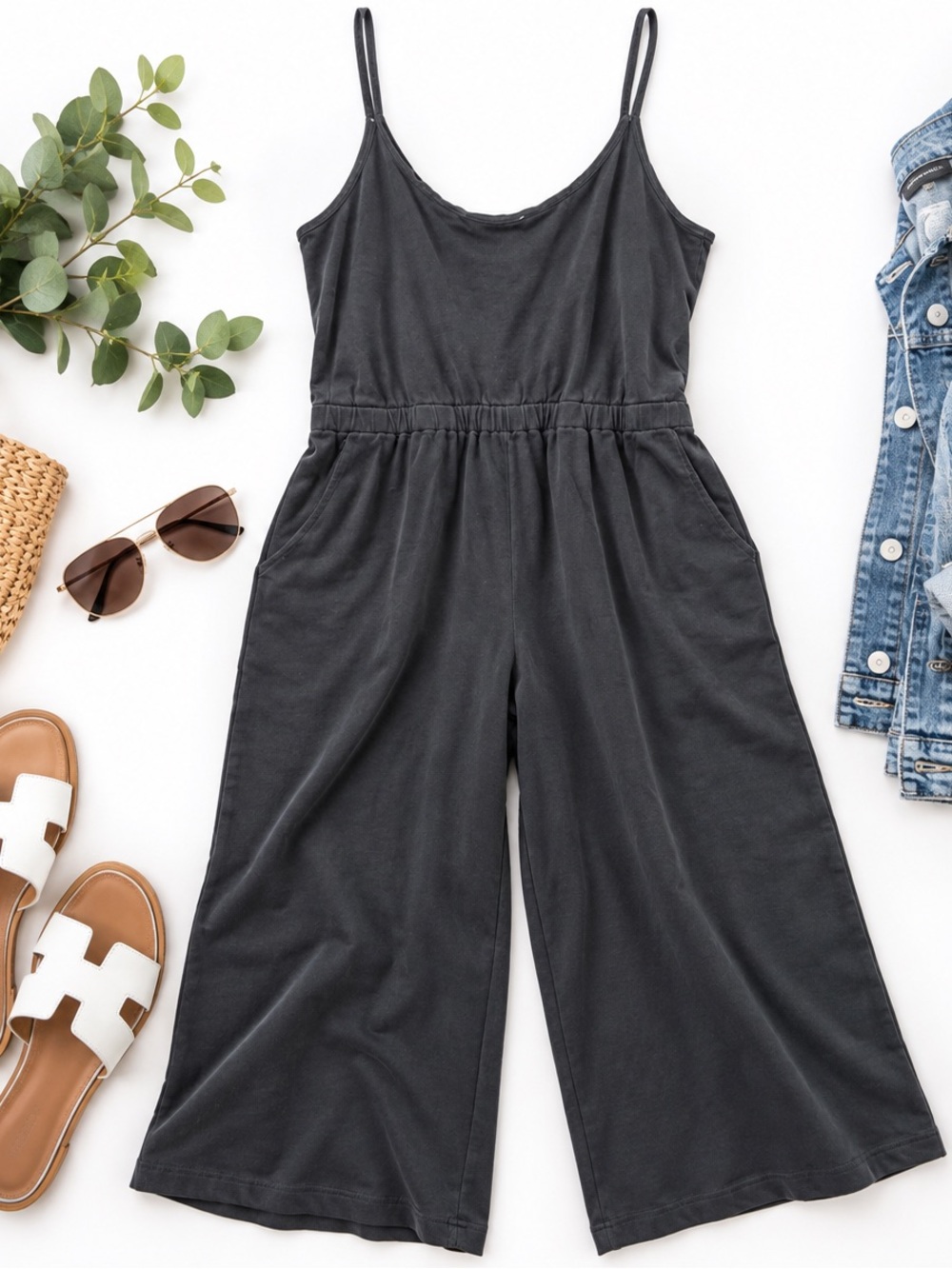 Vince Black/Charcoal Wide-Leg Jumpsuit โ Size Large